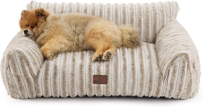 Bedsure ComfyFleece Cute Cat Couch for Pets - Fluffy Small Dog Sofa with Premium Soft Corduroy Fleece, Pet Sofa with Washable Cover, Supportive Dog Couch Bed for Small Medium Dogs, 30inch, Amphora