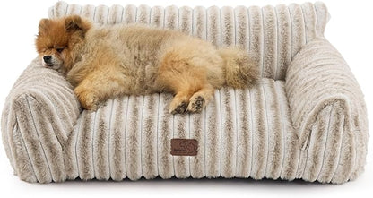 Bedsure ComfyFleece Cute Cat Couch for Pets - Fluffy Small Dog Sofa with Premium Soft Corduroy Fleece, Pet Sofa with Washable Cover, Supportive Dog Couch Bed for Small Medium Dogs, 30inch, Amphora