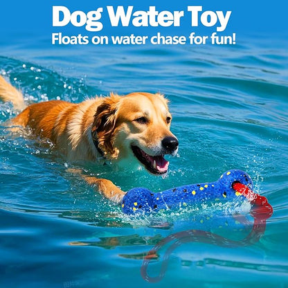 Mity rain Floating Dog Toys –E-TPU Water Pool Fetching Toy with Rope for Small Medium Large Pet, Bumper Shape Indestructible Interactive Dog Chew Toys for Summer Outdoor Training Fun (Blue)