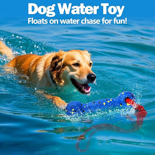 Mity rain Floating Dog Toys –E-TPU Water Pool Fetching Toy with Rope for Small Medium Large Pet, Bumper Shape Indestructible Interactive Dog Chew Toys for Summer Outdoor Training Fun (Yellow+Blue)