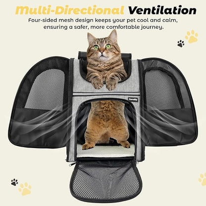 Zavothy Cat Backpack Carrier, Expandable Airline Approved Pet Backpack for Small Cats & Dogs, Breathable Mesh Cat Carrier Backpack with Padded Bottom, Foldable Travel Bag - Grey