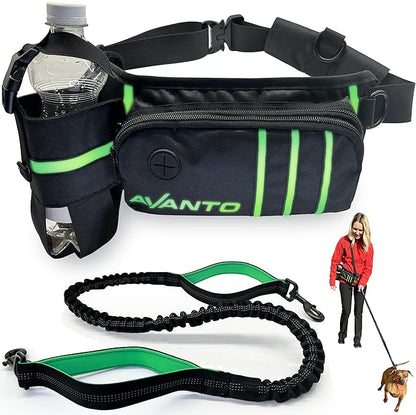 AVANTO Hands Free Dog Leash with Waist Belt – Adjustable Running Belt for Dogs, Reflective Bungee, Dual Handles, Durable for Large Dogs, No-Pull Jogging & Hiking Leash for Active Pet Owners