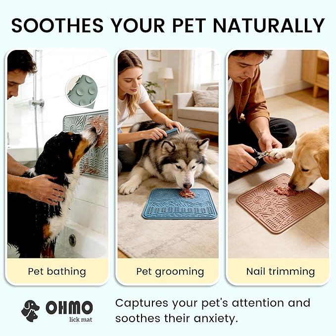OHMO Lick Mat for Dogs and Cats Nature Design(Extra Large 1pc) Easy to Clean Pet Slow Feeder with Suction Cups, Enrichment for Anxiety Relief and Boredom Reduction(Light Blue)