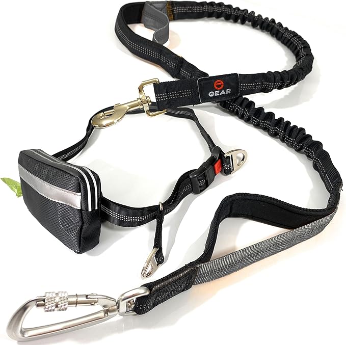 Hands-Free Dog Leash with Locking Carabiner & Waterproof Pouch – Adjustable Waist Belt for Running, Walking & Hiking with Reflective Design