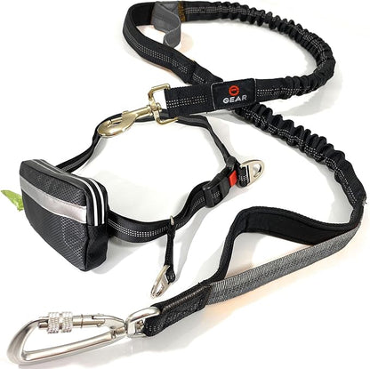 Hands-Free Dog Leash with Locking Carabiner & Waterproof Pouch – Adjustable Waist Belt for Running, Walking & Hiking with Reflective Design