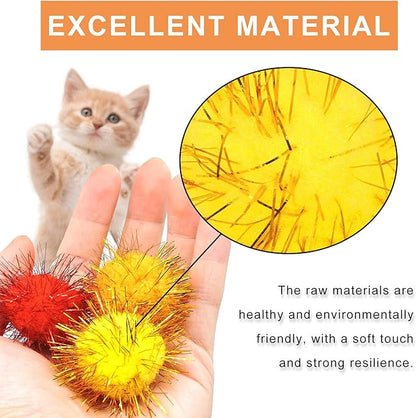Andiker Cat Sparkle Balls - 1.5 Inches Colorful Tinsel Glitter Pom Pom Toys for Indoor Cats - Interactive and Lightweight to Keep Fit and Active (4.5cm, 20pcs)
