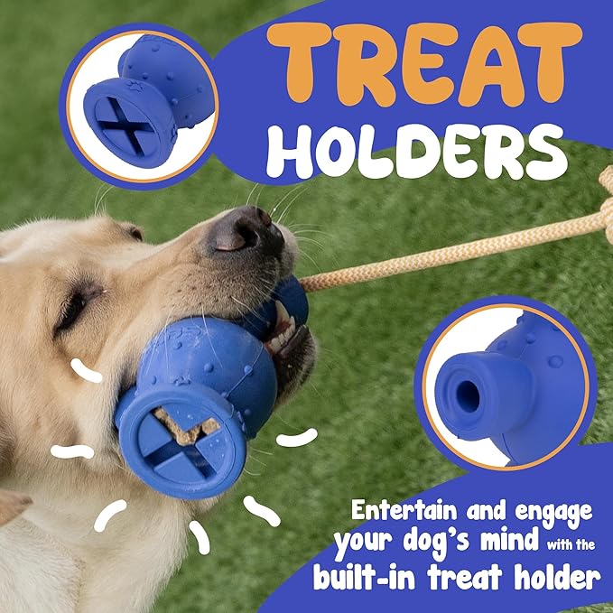 Funny Dog Toy Chew Rubber Tug-A-War Dog Toy - Built for Sized Medium to Large Dogs - Ideal Gift for Dog Birthday - Orange Body with Yellow Rope