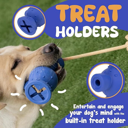 Funny Dog Toy Chew Rubber Tug-A-War Dog Toy - Built for Sized Medium to Large Dogs - Ideal Gift for Dog Birthday - Orange Body with Yellow Rope