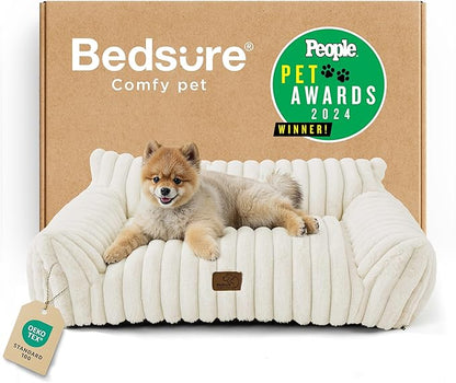 Bedsure ComfyFleece™ Cute Cat Couch for Pets - As Seen on TV on Good Day New York, Small Medium Dog Bed, Supportive Couch Bed for Small Dogs, 30 Inch, Cream