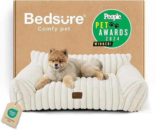 Bedsure ComfyFleece™ Cute Cat Couch for Pets - As Seen on TV on Good Day New York, Small Medium Dog Bed, Supportive Couch Bed for Small Dogs, 30 Inch, Cream