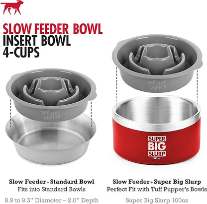 Tuff Pupper Slow Feeder Insert Bowl | Puzzle Maze Slows Down Eating | Elevated Feeder Tray Bowls | Standalone Dog Bowl | Pet Bowls Insert | Easy Clean Dishwasher Safe (4 Cups - Fits 8.9-9.3 Inch Hole)