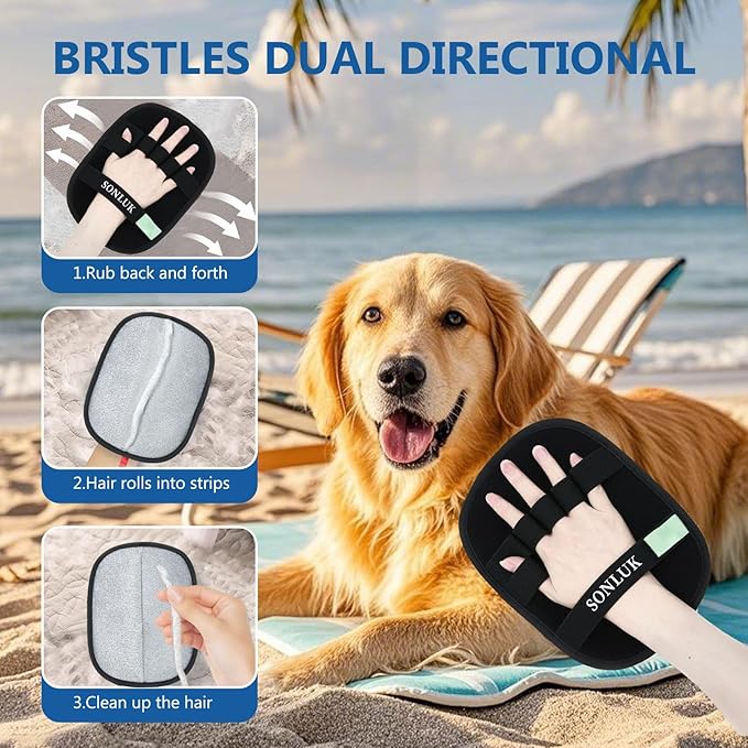 2PCS Pet Hair Removal Glove for Dogs&Cats,Newly Upgraded 5-Finger Reusable Electrostatic Pet Hair Remover,Magic Brush Pet Hair Remover Tool for Laundry,Carpets,Sofa Gaps and Car Seats(Black)