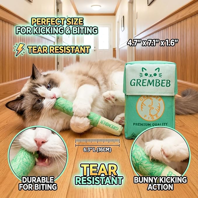 Cat Toys Kitten Catnip Chew Indoor Cats Stick Toy Gifts Filled with 45000mg A+ 100% Organic Catnip Teething Interactive Kitty Kicker Self Play Plush Stress Relieve Dental Care