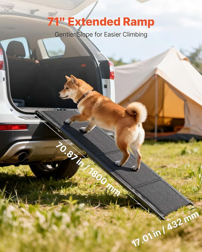 VEVOR Dog Ramp for Cars, 71" L x 17" W, Folding Pet Ramps for Medium & Large Dogs up to 250lbs, Pet Stair Ramp with Non-Slip Felt Rug Surface, Portable Outdoor Dog Car Ramps for SUV & Truck