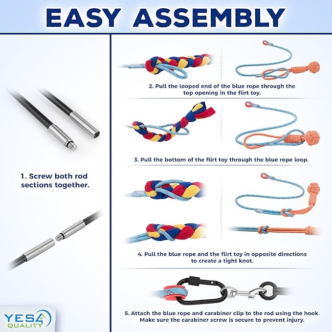 YES4QUALITY Flirt Pole for Dogs - Safe & Strong for Large Breeds with Nylon Cord - Spring Pole for Tug of War, Interactive Play & Puppy Training - Heavy Duty Teaser Wand for Outdoor Exercise