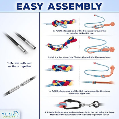 YES4QUALITY Flirt Pole for Dogs - Safe & Strong for Large Breeds with Nylon Cord - Spring Pole for Tug of War, Interactive Play & Puppy Training - Heavy Duty Teaser Wand for Outdoor Exercise