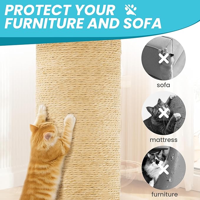 58in Large Cat Tree Tower for Indoor Cats with Soft Plush Hang Ball, Two Condos, Sisal Scratch Posts & Rope Play for Kittens/Adult Cats, Blue