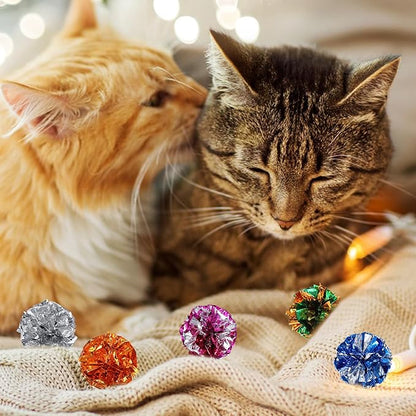 Cat Crinkle Toys, 10 PCS Crinkle Balls for Cats 1.8'' Cat Ball Toy Shiny Ball Lightweight Mylar Pet Pounce Chase Toys Assorted Color Interactive Toy for Indoor Cats to Kill Time and Keep Fit