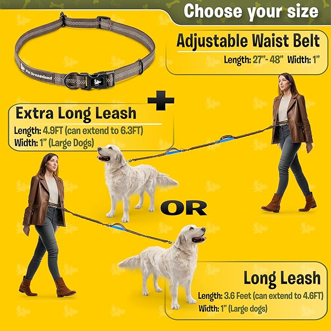 Pet Dreamland Exquisite Hands-Free Leash for Large Dogs. Ultimate Comfort & Freedom for Walking, Running, Hiking. Premium Quality & Versatile Waist Belt. Your Dog Will Love This Running Leash.