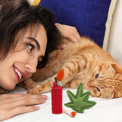 Glaciart One Catnip Joint, Leaf and Lighter Cat Toy Set | Cat Crack for Funny Kittens, Stimulating Toys for Boredom, Exercise & Play | Filled w/Organic Catnip to Excite/Calm Kitty | Organic Idea