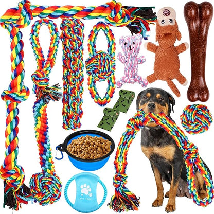 Dog Toys for Aggressive Chewers 13 Pack，Indestructible Tug of War Toys for Small, Medium, Large Dog Breeds, Teeth Cleaning Chew Toys Pet Interactive Rope Toys