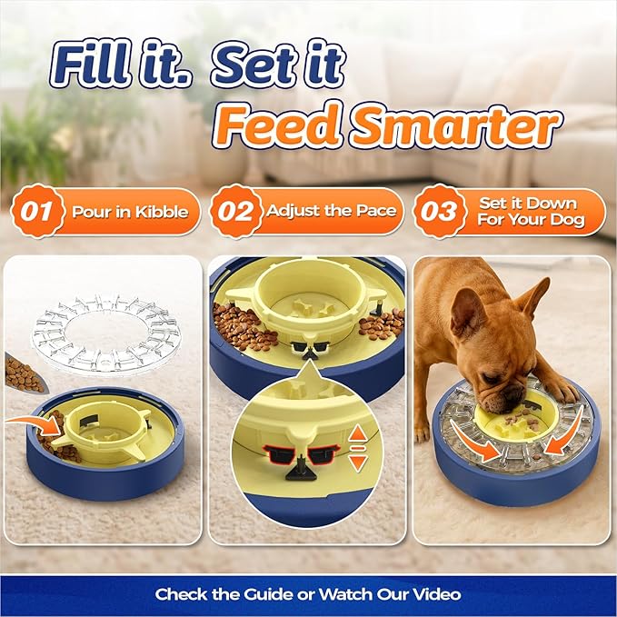 KADTC 5-60 Min Adjustable Slow Feeder for Dogs, Large Capacity 4-Cup Spinning Dog Puzzle Feeder, Anti-Gulping Treat & Food Dispenser, Mental Enrichment Toy, U.S. Brand & Design