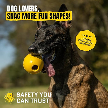 Virtually Indestructible Wobble Chew Toy - Lifetime Replacement - Tough, Durable Ball for Aggressive Chewers - Safe Non-Toxic Natural Rubber - Chew, Treats, Fetch - Med/Large Breed - 5"x4"