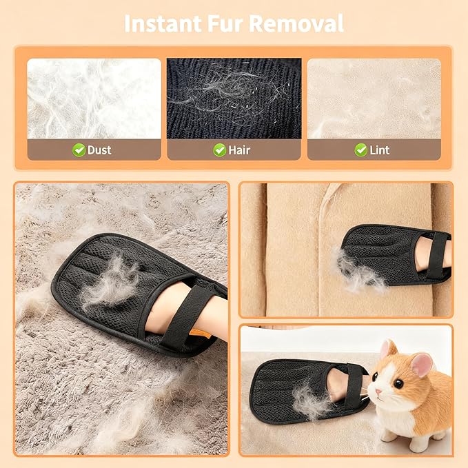 2PCS Pet Hair Removal Glove for Cats & Dogs, Reusable Electrostatic Pet Hair Remover Mitt, Five-Finger Design for Clothing, Couch, Carpet, Car Seat