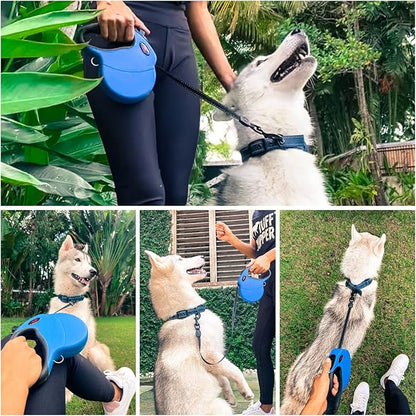 Tuff Pupper Heavy Duty Retractable Dog Leash | 16 ft Dog Leash with Reflective Stitching for Nighttime Safety | One Button Lock and Release | Comfortable Hand Grip | for Dogs Up to 120 lbs