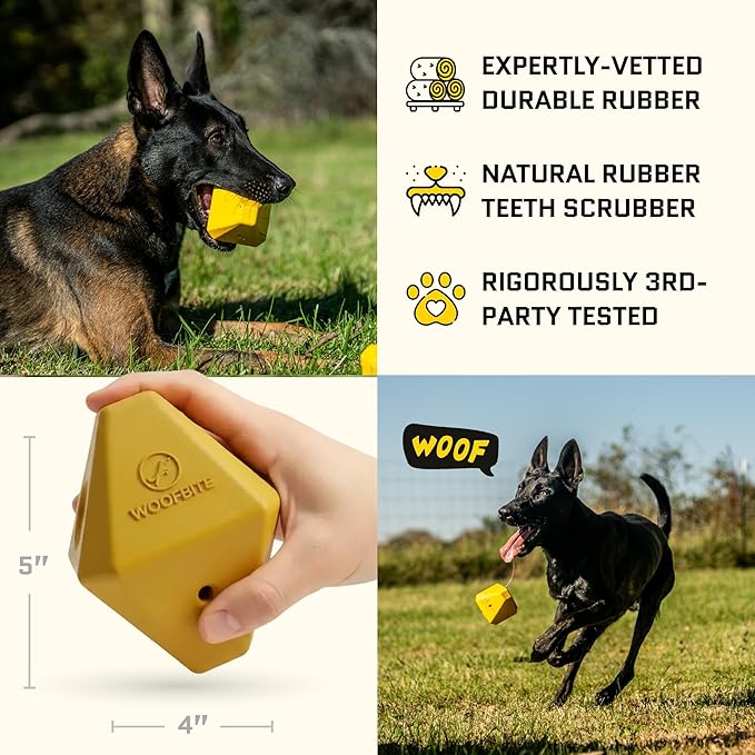 Virtually Indestructible Diamond Dog Toy - Lifetime Replacement - Tough, Durable Chew Toy for Aggressive Chewers - Safe Non-Toxic Natural Rubber - Chew, Tug, Fetch - Med/Large Breed - 5"x4"