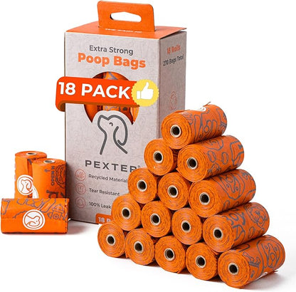 Dog Poop Bags, Leak-Proof, Strong and Unscented -18 Pack (270 Bags)