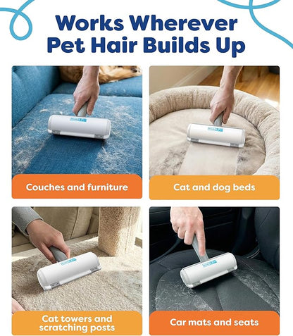 Triton Pet Hair Removal Tool w/Fur Trapping Compartment and Detachable Handle, 60% Smaller Storage Size, Reusable Shedding Roller, Cat and Dog Hair Remover for Car, Furniture, Carpet (Gray/White)