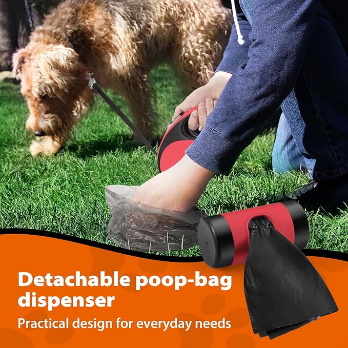 Upgraded Retractable Dog Leash with Chew Proof Extender, Pet Walking Leashes with Poop Bag Holder, 26Ft Heavy Duty Retractable Pet Leash for Medium Large Dogs up to 110lbs, Anti-Slip Grip