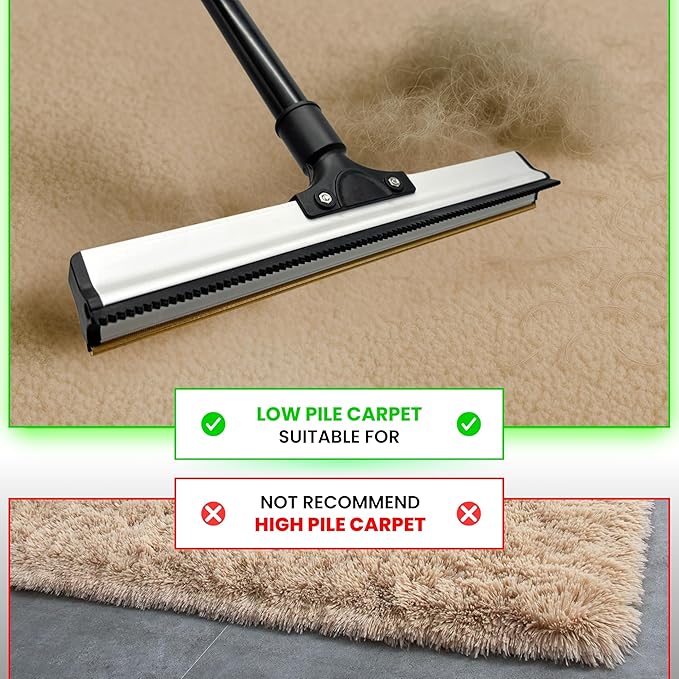 2025 Dual-Edge Carpet Rake for Pet Hair Removal & Fluffing Matted Carpet – 61" Adjustable Handle, Deep Clean Dog & Cat Hair Remover, Reusable Scraper for Rugs, Low Pile Carpet, Couch & Stairs (Set 3)