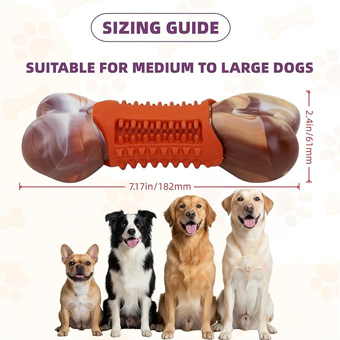 Tough Dog Toys for Aggressive Chewers,Teeth Cleaning and Training Dog Chew Bone for Medium Large Breed,Dog Bones for Heavy Chewers,Nylon and Rubber Chew Toy,Bone Shape