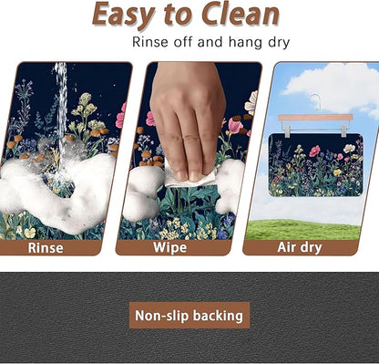 Wildflower Spring Floral Dog Cat Food Mat,Garden Flowers Absorbent Pet Feeding Mat for Food and Water,Non-Slip Dog Bowl Mats Floor Protector 16"x24"