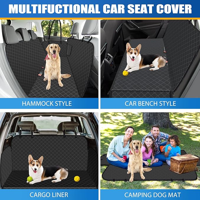 Dog Car Seat Cover for Back Seat with Storage Pocket Dog Hammock Protects Against Dirt Seat Covers for Cars Scratch Prevention Fits for SUVs and Trucks 54"x 58", Black