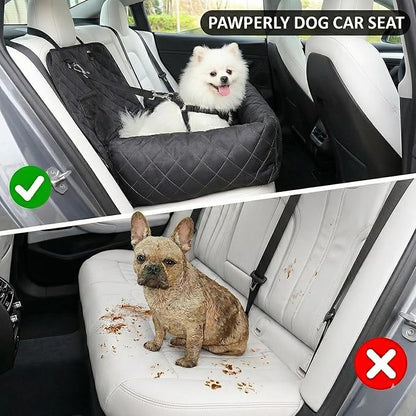 Dog Car Seat for Small & Medium Dogs Up to 40 lbs – Padded Booster Seat with Safety Belt, Waterproof Washable Cover – Fits Front & Back Seats | Pawperly