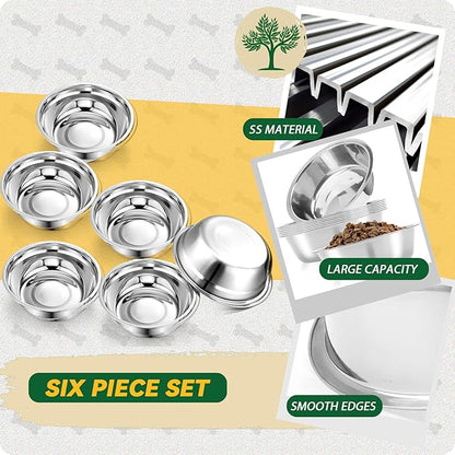 6 PCS Medium Stainless Steel Dog Bowls, 7.1inch Metal Dog Bowl, Pet Puppy Food Water Bowl Set, Thickened Metal Food Water Bowls for Small and Medium Dogs, Dishwasher Safe (28OZ)