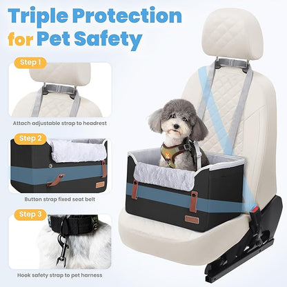 Akinerri Dog Car Seat for Small Dogs, Puppy Seat with Memory Foam Cushion and Safety Buckles, Pet Booster Car Seats for Front and Back Seat, Black