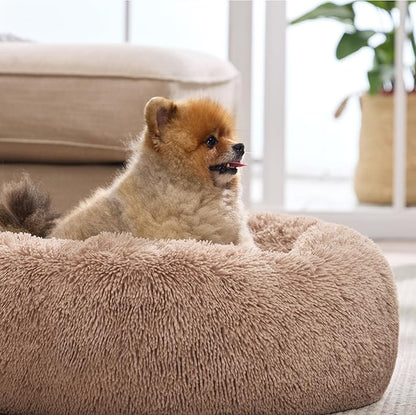 Bedsure Calming Cat Beds for Indoor Cats - Small Cat Bed Washable 20 inches, Anti-Slip Round Fluffy Plush Faux Fur Pet Bed, Fits up to 15 lbs Pets, Camel (Pack of 2)