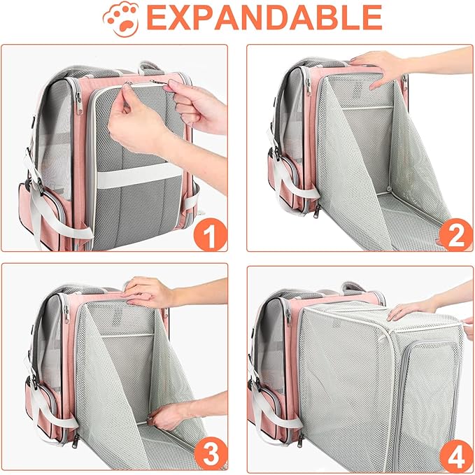 Texsens Innovative Traveler Bubble Backpack Pet Carriers for Cats and Dogs (Expandable-Pink)