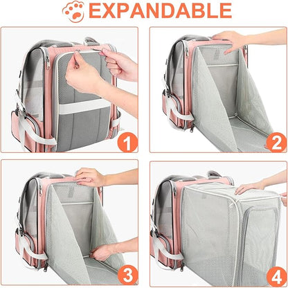Texsens Innovative Traveler Bubble Backpack Pet Carriers for Cats and Dogs (Expandable-Pink)