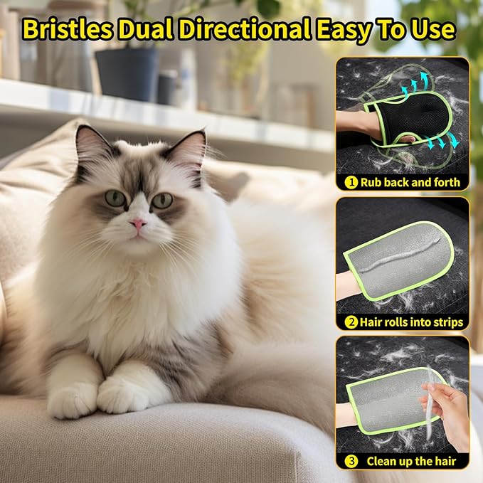 YS&JJFZ 2 Pcs Pet Hair Remover Gloves for Cats & Dogs,Newly Upgraded Reusable Electrostatic Pet Hair Gloves， Pet Hair Remover Tool for Clothing, Couch, Carpet, Car Seat