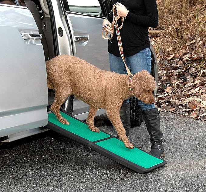 Pet Gear supertraX Ramps for Dogs and Cats, Maximum Traction Surface,Portable/Easy-Fold (No Tools Required),Built in Handle for Travel,5 Models, 42-71 Inches Long,Supports 150-200lbs,New Black/Green