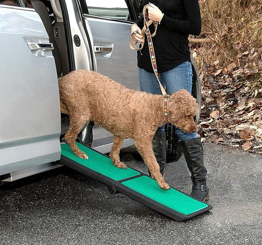 Pet Gear supertraX Ramps for Dogs and Cats, Maximum Traction Surface,Portable/Easy-Fold (No Tools Required),Built in Handle for Travel,5 Models, 42-71 Inches Long,Supports 150-200lbs,New Black/Green