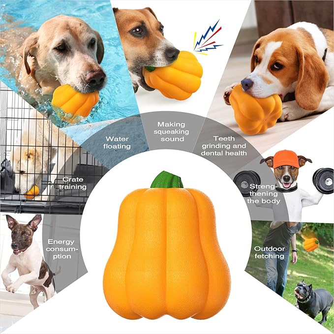 GOLDROC Pumpkin Squeaky Dog Toy for Medium & Large Breeds, Interactive Fetch & Chew Toy for Aggressive Chewers, Fun Halloween Theme for Playtime (Pumpkin)