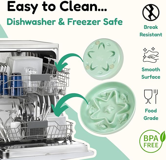 3 Pcs Cat Slow Feeder Bowl – Whisker Friendly Melamine Puzzle Feeding Cat Bowl for Slow Eating – Wet & Dry Food – Dishwasher Safe, Lightweight, Non-Slip (Shell White + Seafoam Green + Buttercream