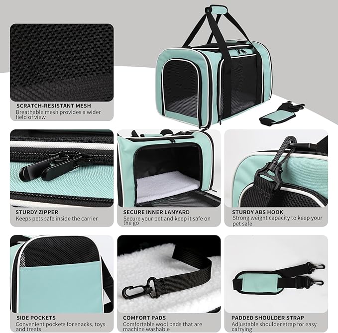 Carriers Soft-Sided Large Pet Carrier for Cats Dogs Small Animals Up to 25Lbs,Top Load Carrier,Ventilated Design,Portable Cat Carrier Airline Approved(X-Large,Green)