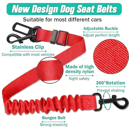 Dog Seat Belt for Car, Retractable Adjustable Nylon Pet Seatbelts for Vehicle Headrests, Elastic & Durable Car Harness, Dogs Leash Accessories for Bicycles (Only Leash Red)